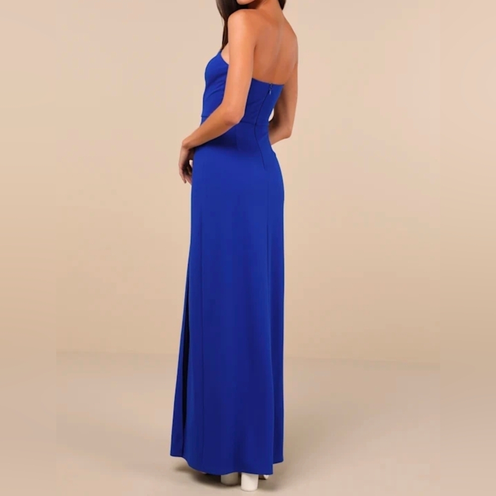 Lulus Striking Aura Royal Blue Pearl Strapless Mermaid Maxi Dress, Size XS - Picture 3 of 11